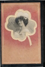 (2094) Postcard Greeting Card, Shamrock with Woman, Expired 1910, Condition See Scan