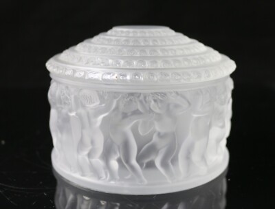 Lalique France Frosted Crystal Lidded Round Box Les Enfants ~ Chipped