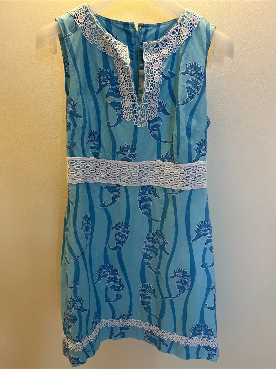 Lilly Pulitzer Fantane Seahorse Dress White Label Size 10 but