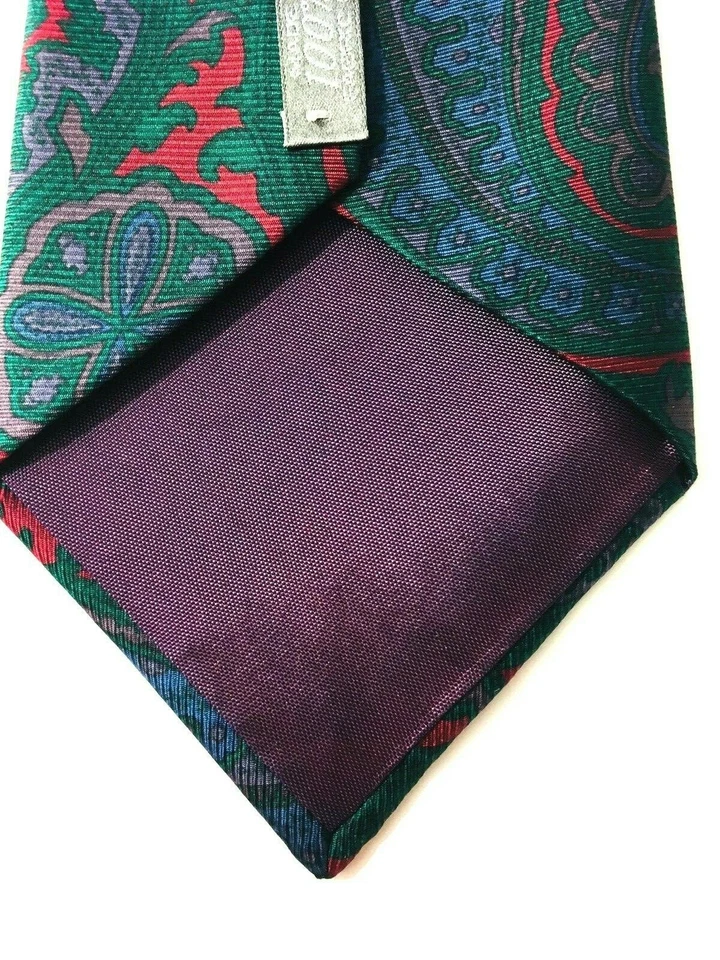 Corbata para hombre Oleg Cassini 100 % seda hecha en EE. UU., verde con azul/rojo, 54" X 3 1/2 Foto 4 de 4