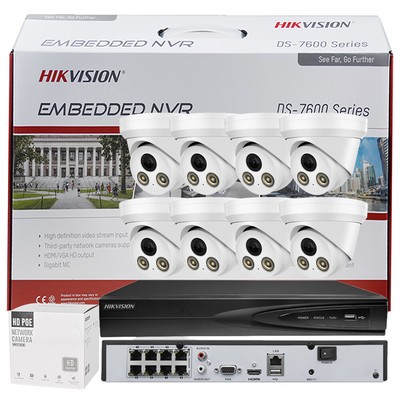 Hikvision 4k 8ch 8PoE NVR + 8pcs 4MP ColorVu MIC IP Camera + 4TB HDD CCTV System