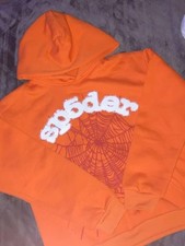 sp5der Orange Hoodie Graphic puff Print Hooded Pullover Sweatshirt Size M