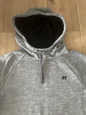 Russell Tech Fleece Boys Gray Heathered Pullover Hoodie Pockets Size S