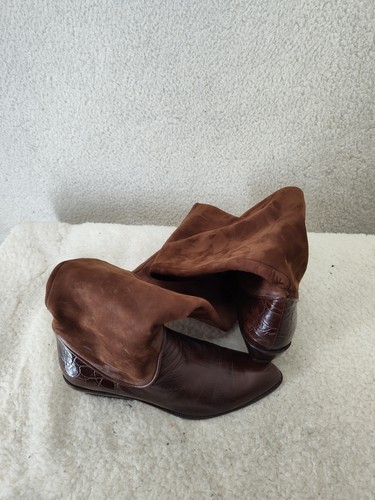 Via Spiga Boots Womens 6.5 Brown Leather Suede Pull On Calf Low Heel Boho Shoes - Picture 12 of 22
