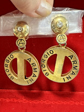Orecchini pendenti vintage rari dichiarazione Giorgio Armani comodi clip su tono oro