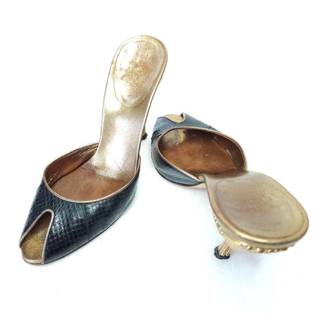 Rare GUCCI Python Embossed Mules Heels 35C Navy G… - image 1