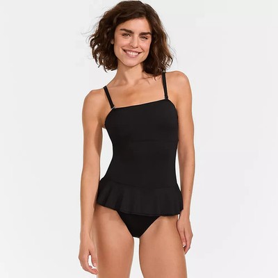 Lands' End Women's Sculpting Suit Ruffle Bandeau One Piece Swimsuit Sz 10 Black