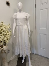 J.McLaughlin Sea New York Geneva White Eyelet Smocked Midi Dress NWT $ 268.00