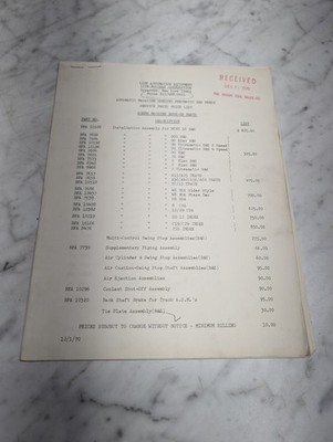LIFE AUTOMATION EQUIPMENT ROLLWAY SERVICE PARTS PRICE LIST