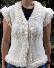 Vintage Size Small Handmade Cream Shag Fringe, Boho Style Vest