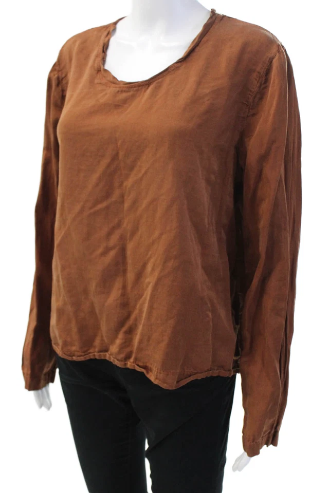 Blusa Raquel Allegra Mujer Marrón Básica Seda-Algodón Manga Larga Talla 3 Foto 2 de 4