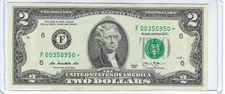 RARE UNCIRCULATED $2 Two Dollar Bill STAR NOTE 640K LOW PRINT RUN F00350950*