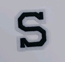 Iron On Patch Embroidered Letter S Black 2" x 1.5" New