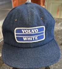 Vtg Volvo White Patch Hat Cap SnapBack Navy Denim Truck 80s USA