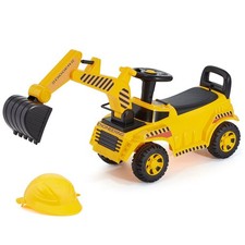 Push Along Ride On Vehicle, Excavator Shaped, 55lb Capacity, Yellow