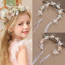 Elegant Flower Girl Headband Pearl Hair Wreath Bridal Garland Wedding Headpiece