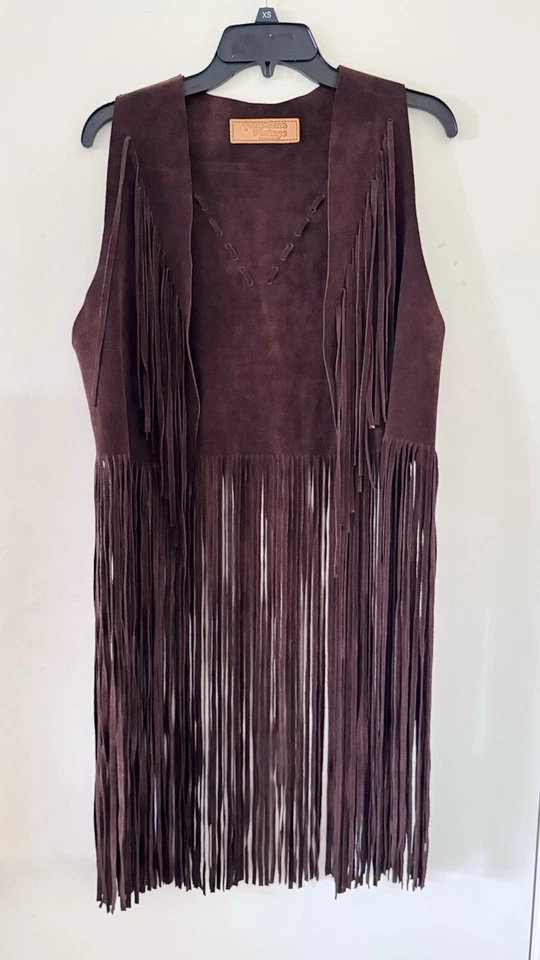 American Vintage USA Brown Suede Hippie Coachella Vest Long Fringe READ (bal)