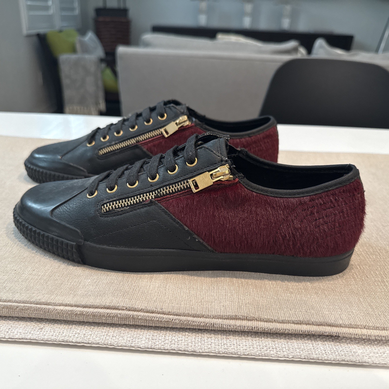 PONY Scarpe uomo Zara nere etichetta sneakers capelli di cavallo stringate zip basse taglia 8 5