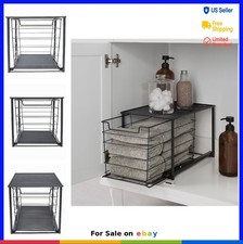 Stackable Pull Out Drawer Organizer Large Matte Black Under Sink Storage Shelf