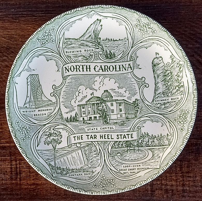 Vintage North Carolina The Tar Heel State Landmark Historical Plate 7-1/4"