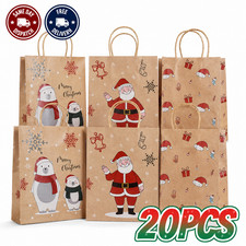 Christmas Kraft Gift Bags With Handles Xmas Present Paper Bags 3 5 10 20 Pack