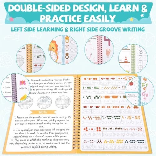 Practuce Writing Numbers Grooved Handwriting Practice Books Kids 3-10 Reusable 6 Workbooks 2 ...