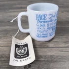 Vtg 1966 United Nations UN Peace Cup Mug Multi Language Blue White Milk Glass