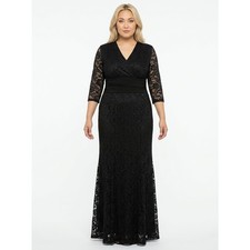 Kiyonna Made in USA Black Sheath Maxi Lace Ruched Dress Women Size 3