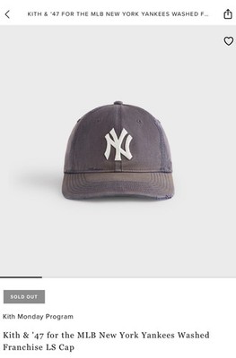帽子 Kith 47 Washed LS Cap GRANITE XL Kith & 47 MLB New York Yankees Washed Franchise LS Cap Granite