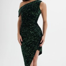 Lavish Alice Noele Velvet Sequin Off Shoulder Wrap Dress UK 12 Emerald Green