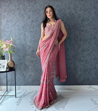 Pakistani Ethnic Saree Indian Bollywood Designer Wedding Party Wear Sari Blouse