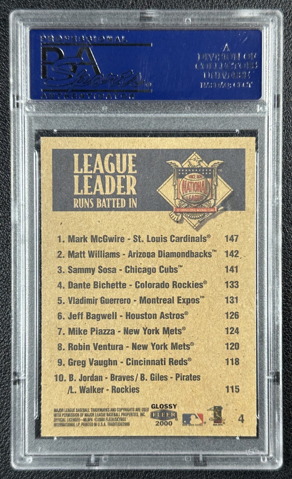 POP 2! MARK MCGWIRE SAMMY SOSA WILLIAMS PSA 10 2000 FLEER GLOSSY LEAGUE LEADERS view 2