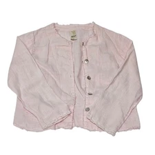 Match Point Size Medium Pink Button Front Linen Top Long Sleeve USA Made