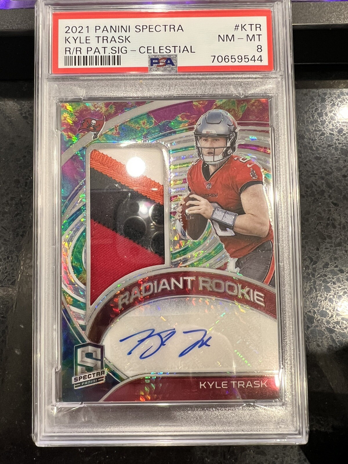 Kyle Trask Panini Spectra Radiant Rookie Patch Signatures #KTR Celestial