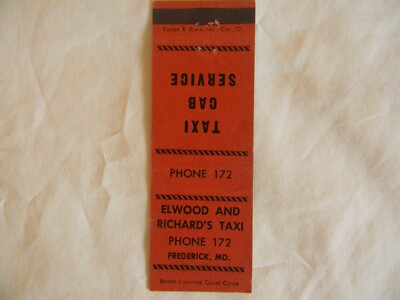 Frederick Maryland transportation taxi cab service low # 172 matchbook