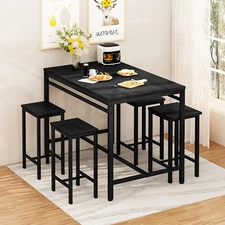 Dining Bar Table Set for 4, Modern Counter Height Table and 4 Bar Stools, 5 Piec
