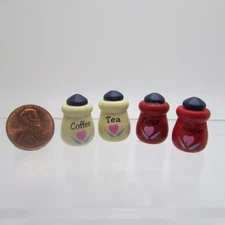Dollhouse Miniature Red & White Wood Canisters with Heart Flowers B1566