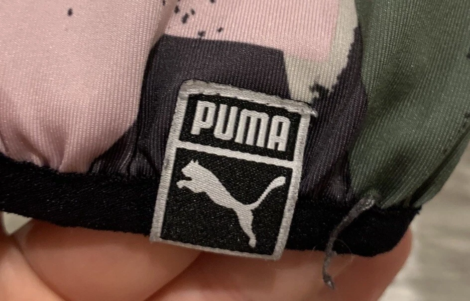 Camisa com capuz feminina M(8-10) Puma camuflada gola simulada rosa/verde/cinza poliéster/elastano - Imagem 4 de 4