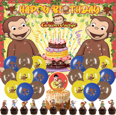Curious George Party Supplies Birthday Decor Balloons Cake Toppers Banner 5X3ft