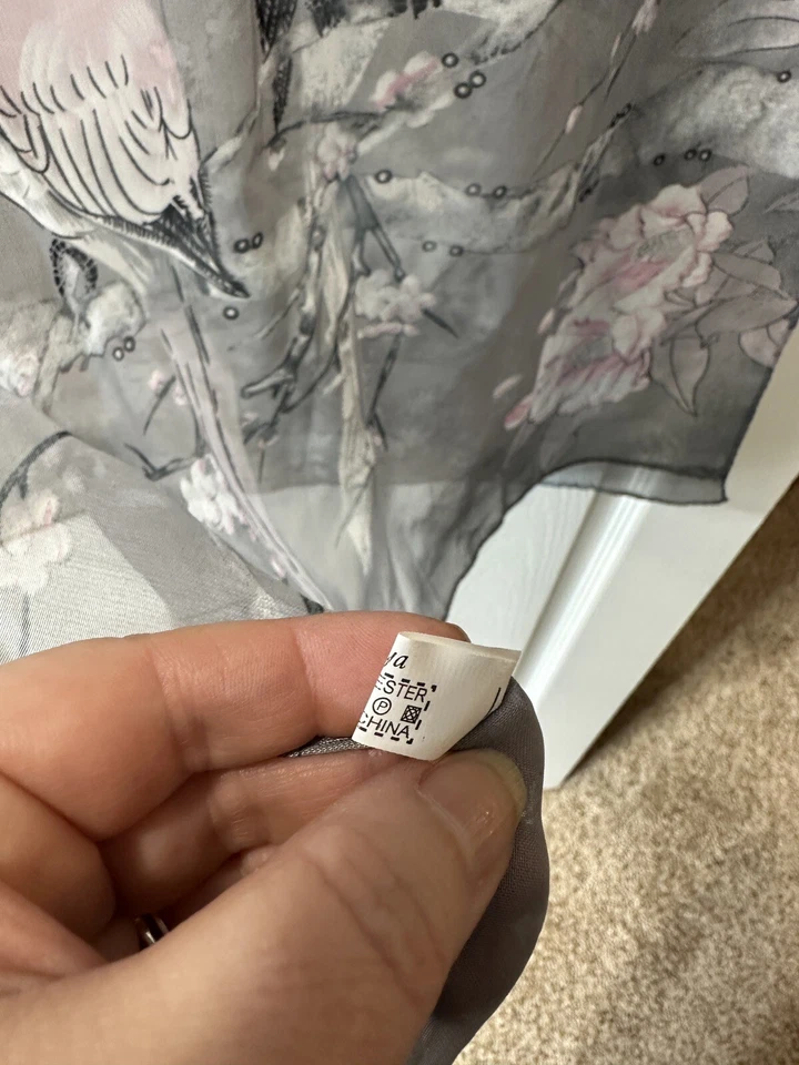 Kafeiya Gris Transparente Rosa Bufanda Floral Pájaros Ligero 60" x 19" Poliéster Foto 4 de 4