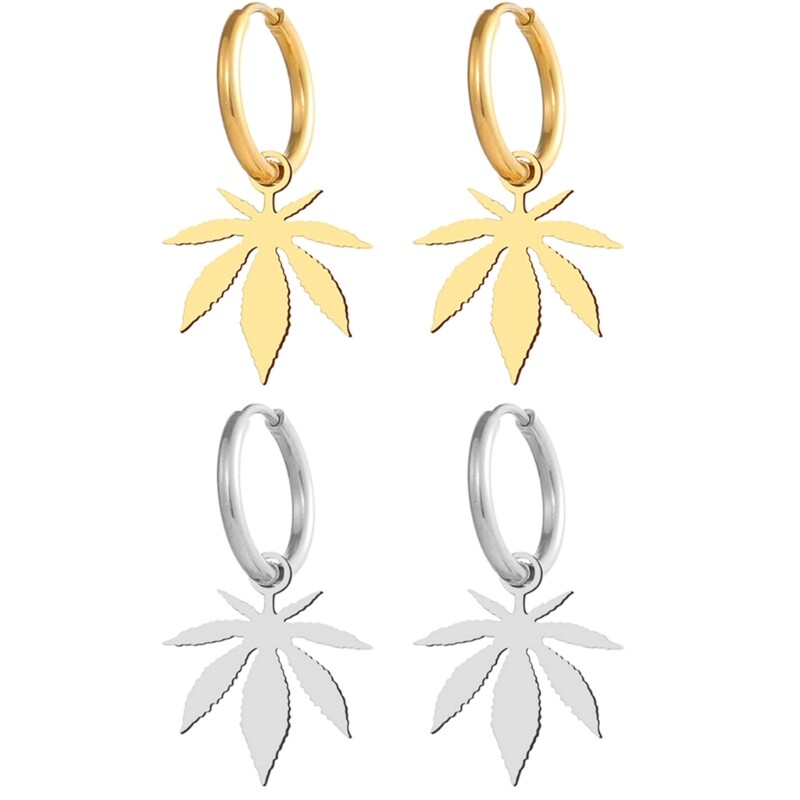 Huggie Hoop Earring Steel Leaves Pendant Dangle Earring Birthday Party