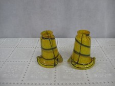 Pair of Hand Blown Glass Tulip Shades Art Deco Yellow/navy