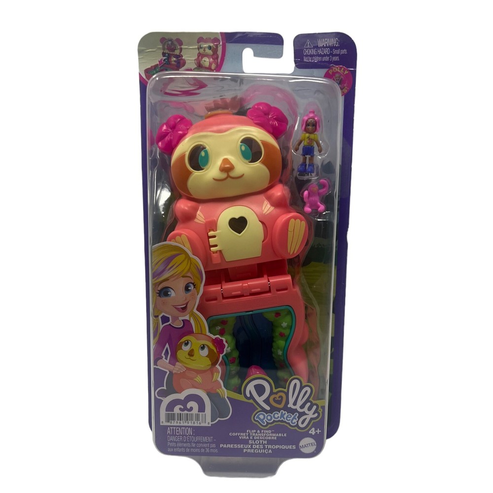 Polly Pocket Flip And Find Pink Sloth Compact Playset