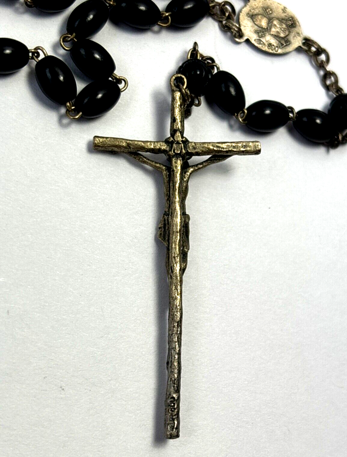 Rosario Cattolico In Pietra Calcarea Nera - Fatto A Mano Con Croce Retrò, 57cm - Foto 14