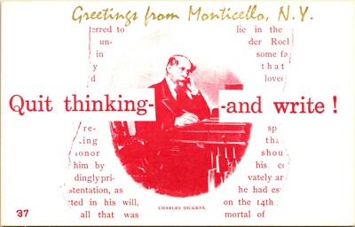 Greetings Monticello Quit Thinking Write New York Postcard B39