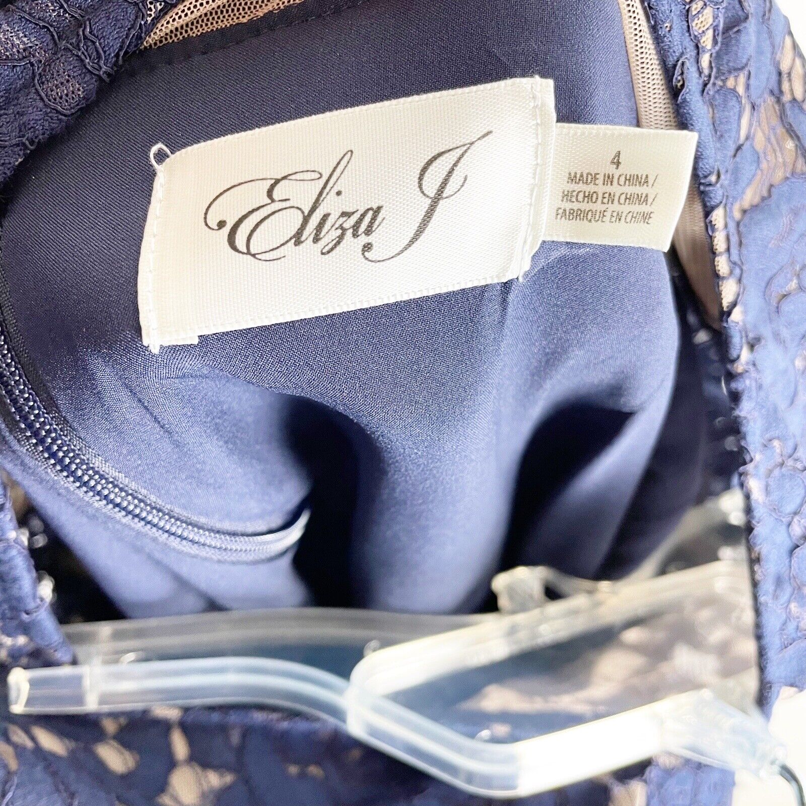 Eliza J Size 4 Navy Blue Lace Sleeve Dress Knee L… - image 8