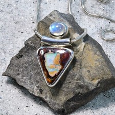 Opal Anhänger, 925er Silber, Edelsteinanhänger (10562), mit Mondstein