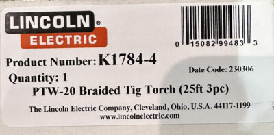Lincoln Electric K1784-4 PTW-20 Pro-Torch TIG Torch 25ft 3pc braided