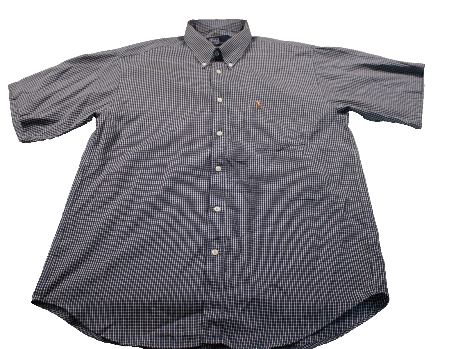 Polo Ralph Lauren Camicia Uomo XL Carne Pony Bottone Manica Corta Blu Mini Gingham