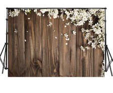 7x5ft Rustic Floral Wood Photography Backdrop White Flowers Decorate Backgrou...